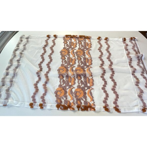 Vintage 70s curtain, tan, rust floral & dots embroidered pattern, sheer panel - Picture 6 of 10